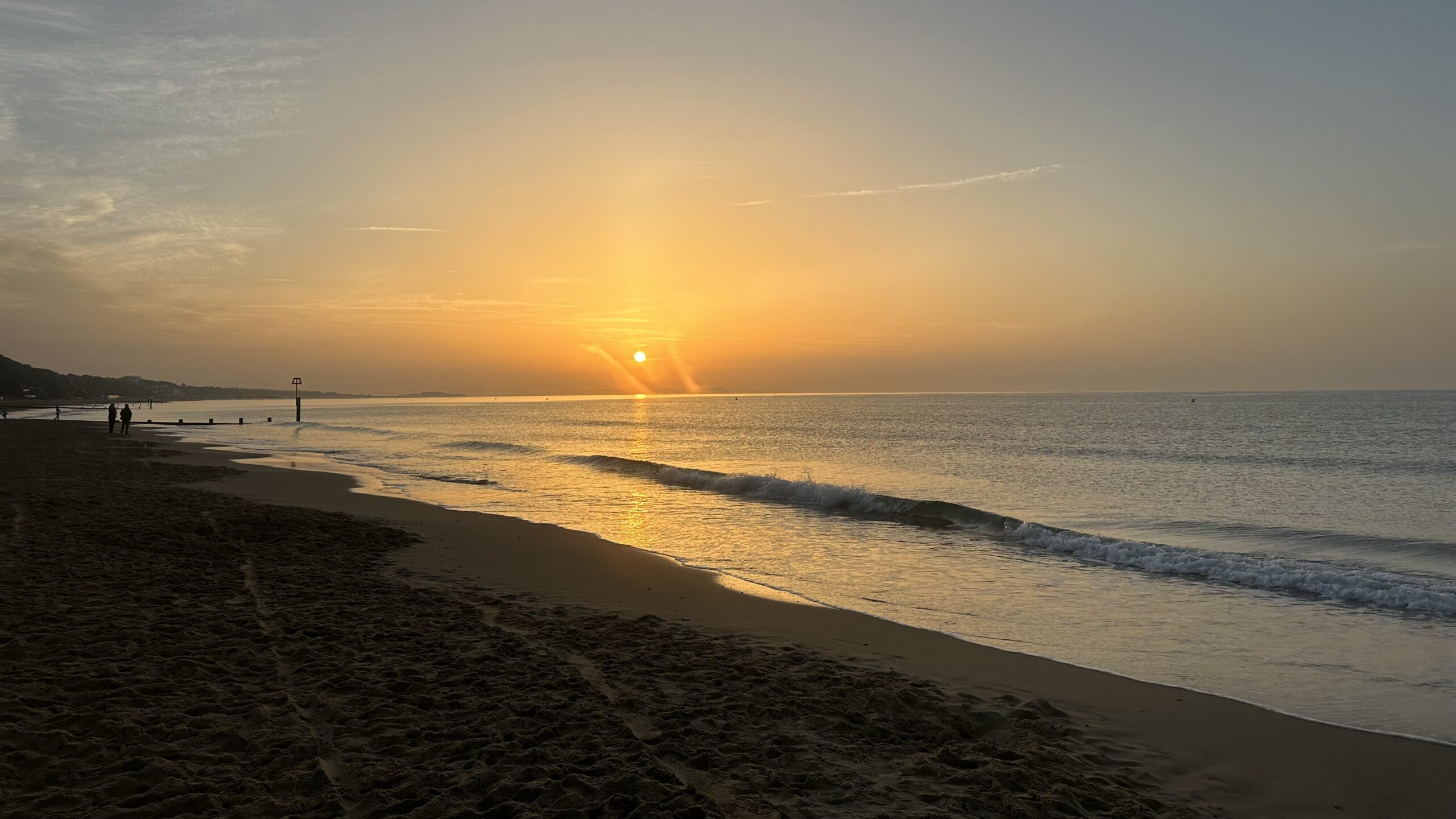 Sunrise over the sea at Bournemouth beach
